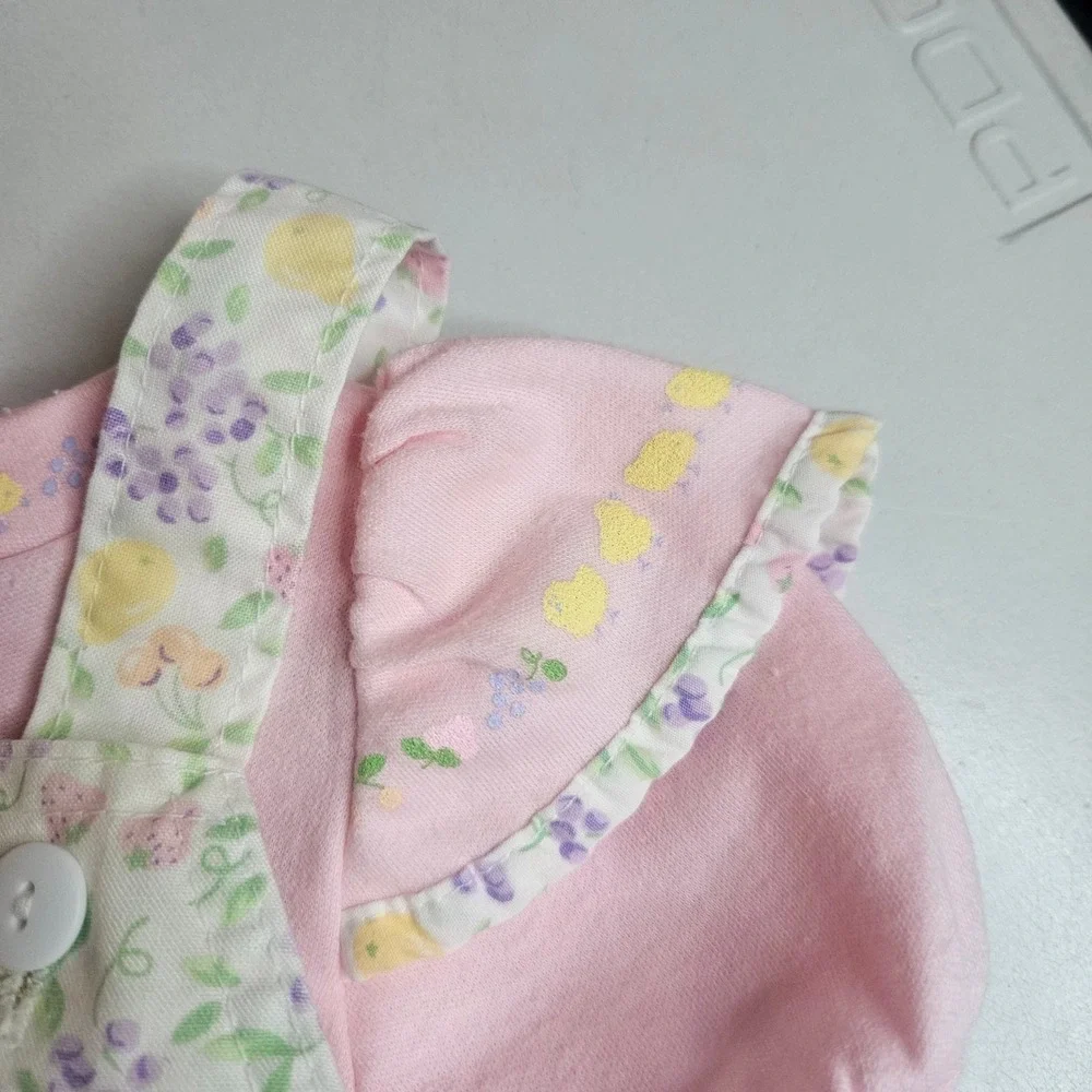 Vintage OshKosh B'gosh Baby Girls 12M Floral Fruit Romper Set Made in USA Pink